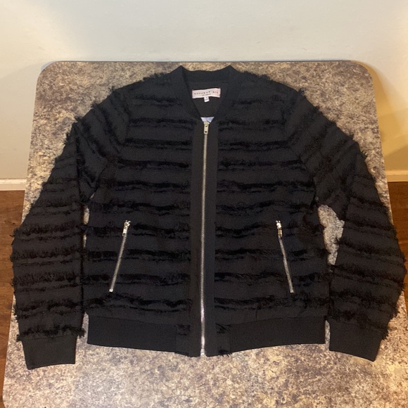 Current Air Los Angeles Black Fringe Zip Up Bomber Jacket- Women’s Sz M - Picture 5 of 15
